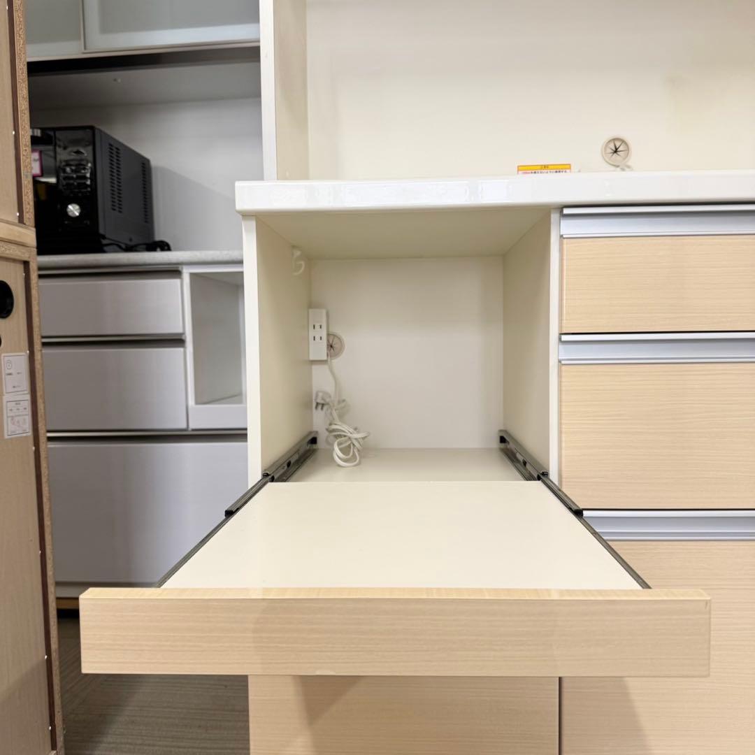 パモウナ 120cm幅キッチンボード 食器棚 収納家具 艶あり木目調