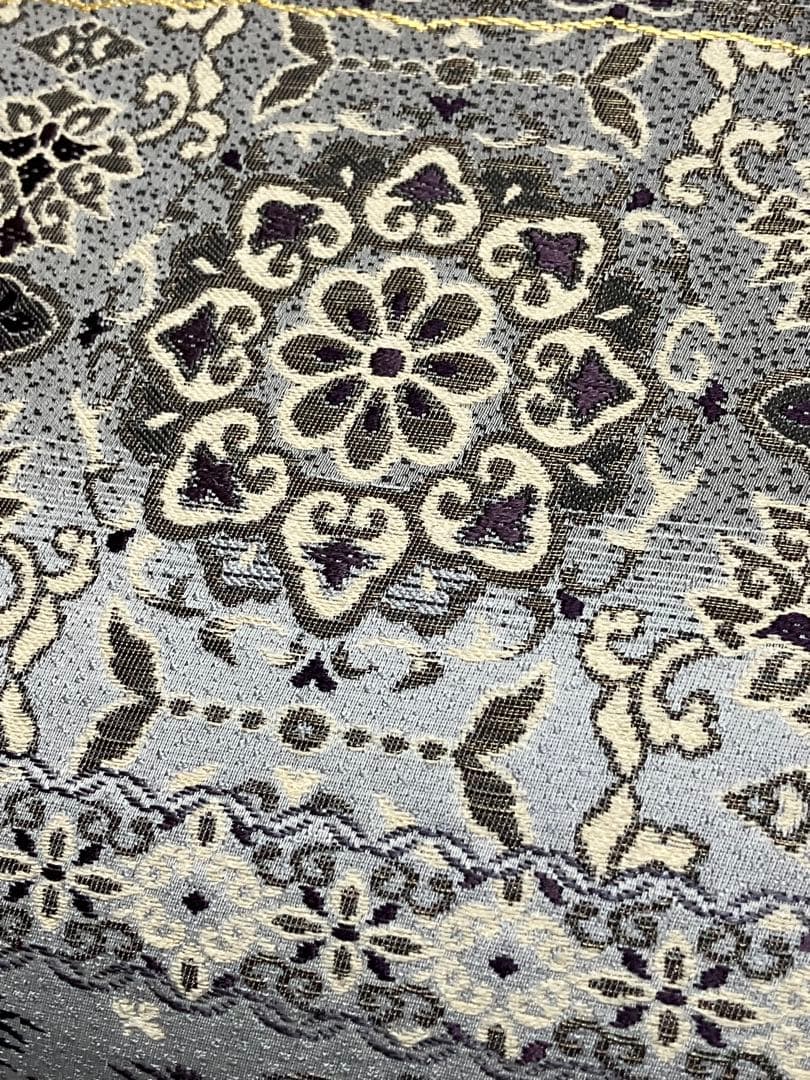 リバーシブル 袋帯 六通柄 正絹 欧風華文 縦縞 月 未使用 イ6179