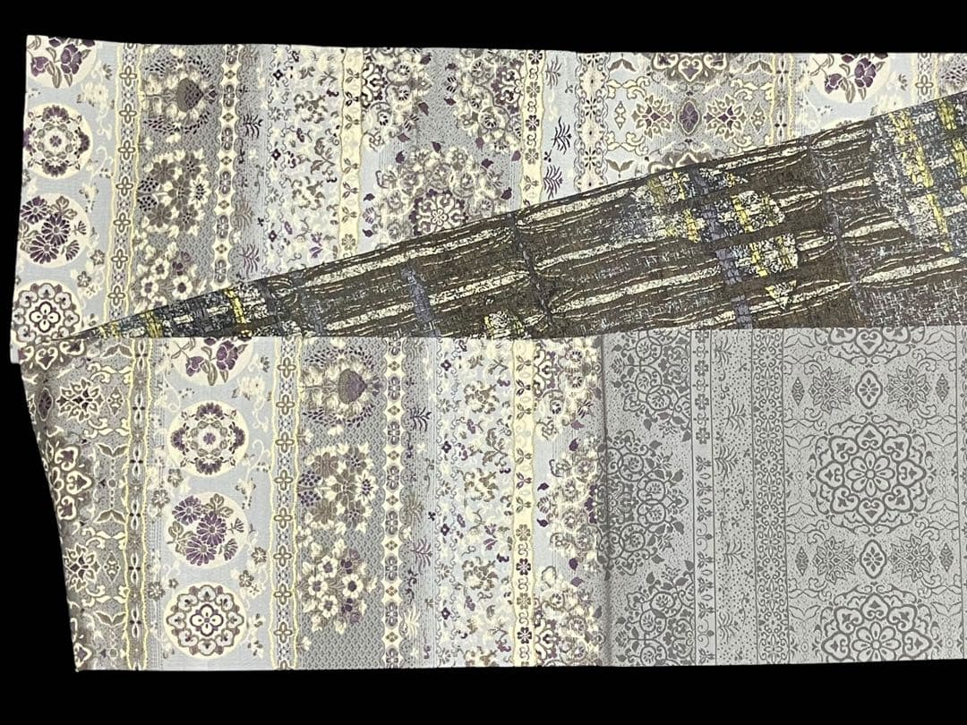 リバーシブル 袋帯 六通柄 正絹 欧風華文 縦縞 月 未使用 イ6179