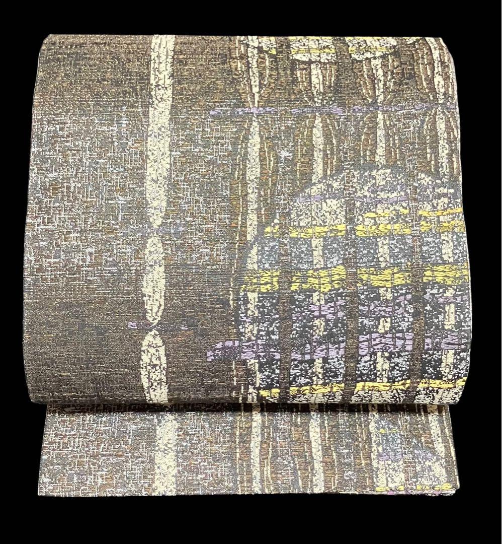 リバーシブル 袋帯 六通柄 正絹 欧風華文 縦縞 月 未使用 イ6179