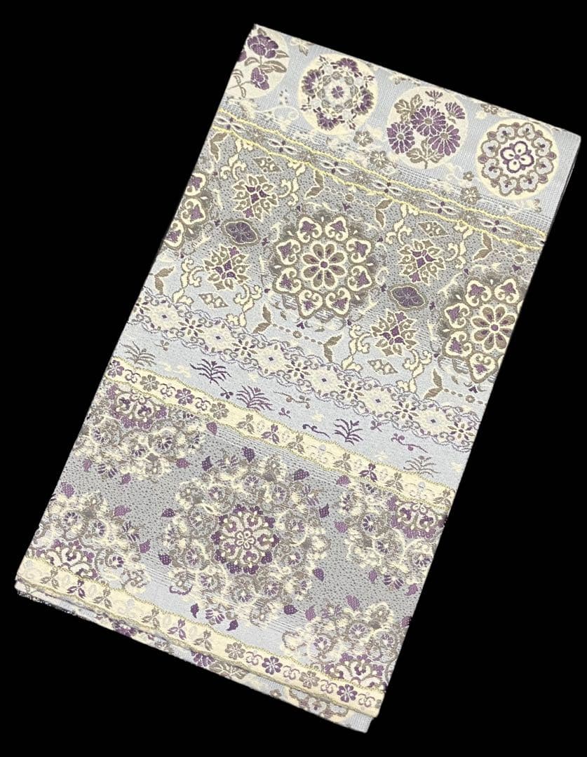 リバーシブル 袋帯 六通柄 正絹 欧風華文 縦縞 月 未使用 イ6179