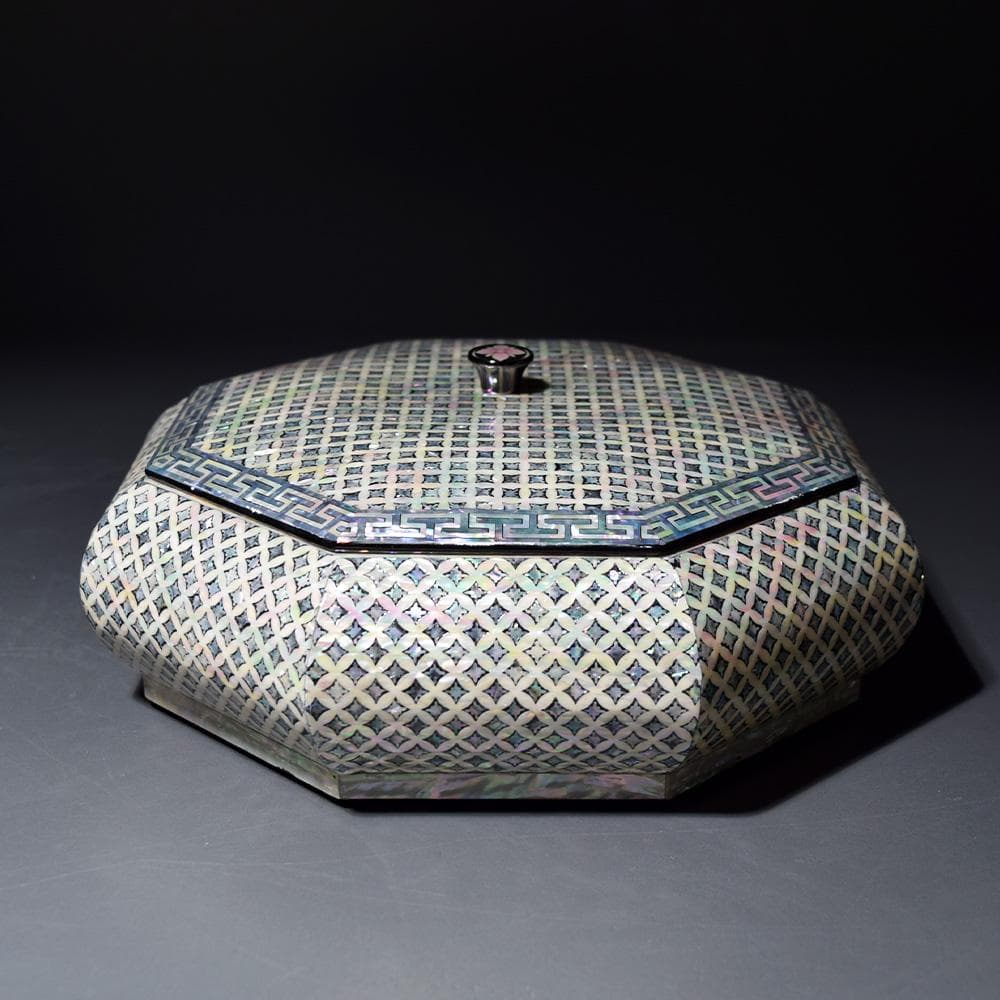 朝鮮美術 朴鎬仁 螺鈿細工 八角 蓋付 小箱 小物入 菓子鉢 螺鈿 骨董 古美術