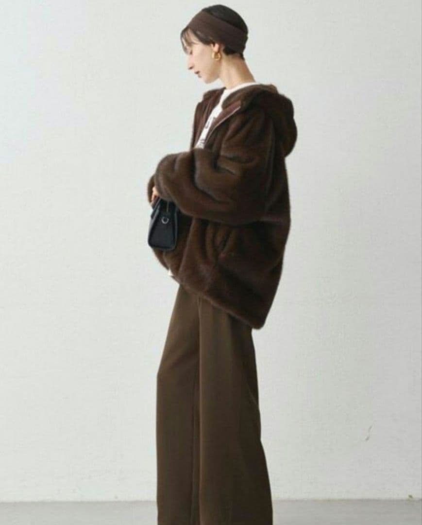 まんぼう　ラウンジドレス　フードフェイクファーブルゾン　ブラウン