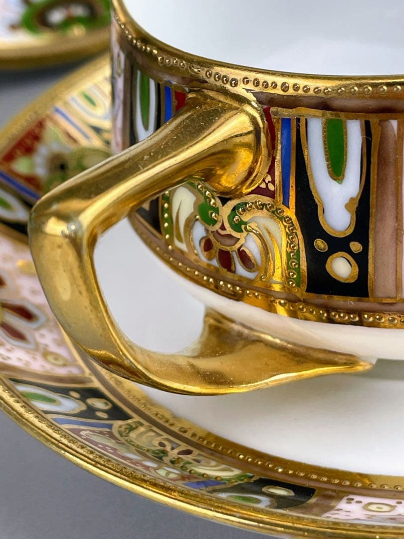 【美品】オールドノリタケ 金盛り ティーカップ ソーサー ３小皿セット