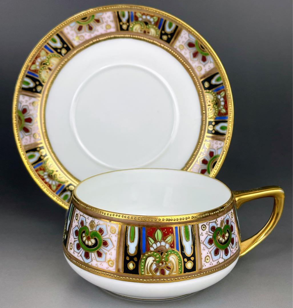 【美品】オールドノリタケ 金盛り ティーカップ ソーサー ３小皿セット