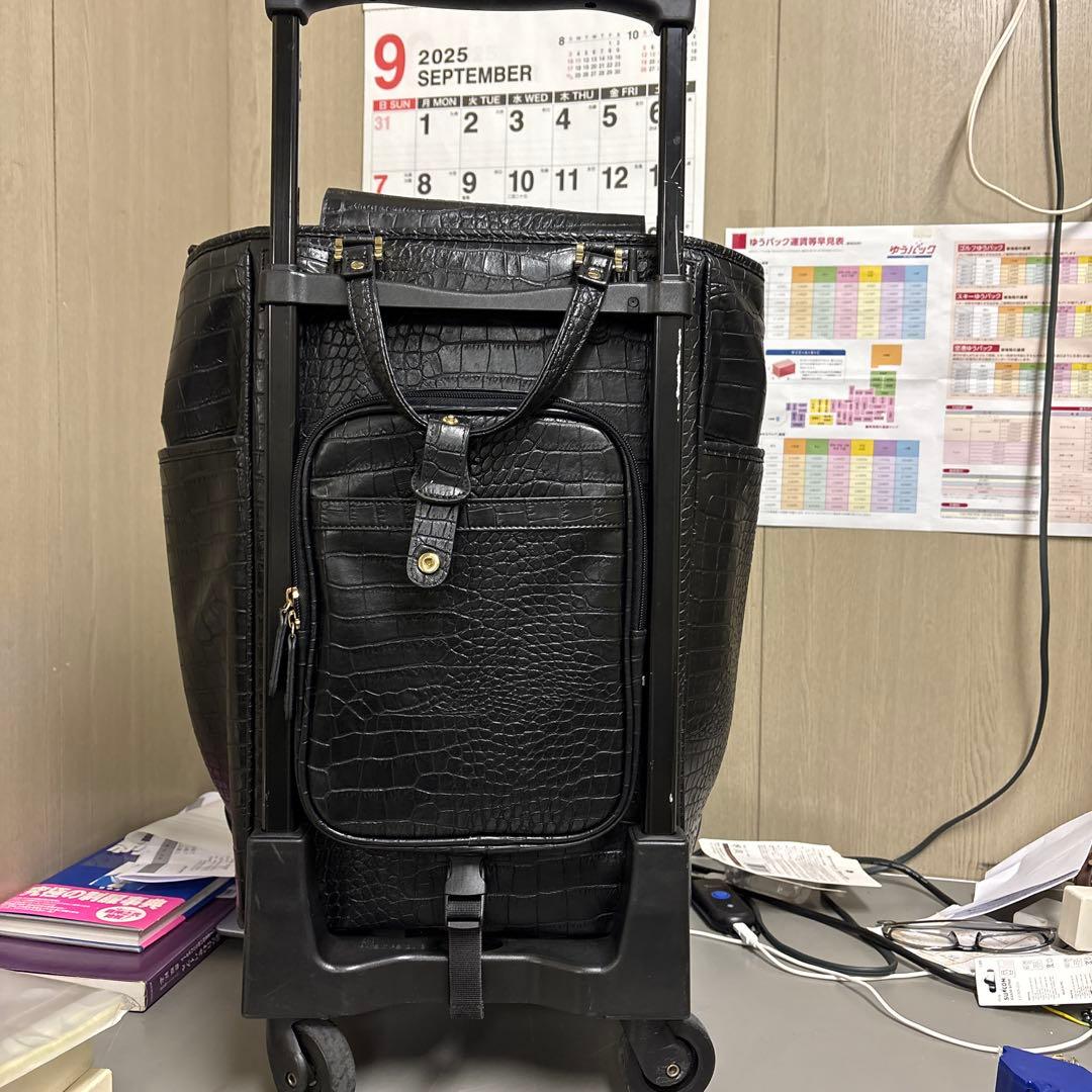 SWANY クロコ型押し キャリーバッグ 黒 ストッパー付き