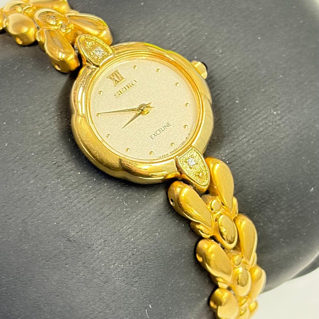 タ*ー様 美品 SEIKO Exceline レディース腕時計 2Pダイヤ入 ゴ
