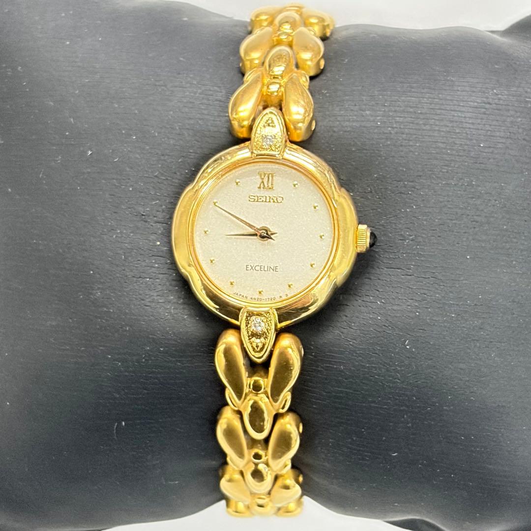 タ*ー様 美品 SEIKO Exceline レディース腕時計 2Pダイヤ入 ゴ