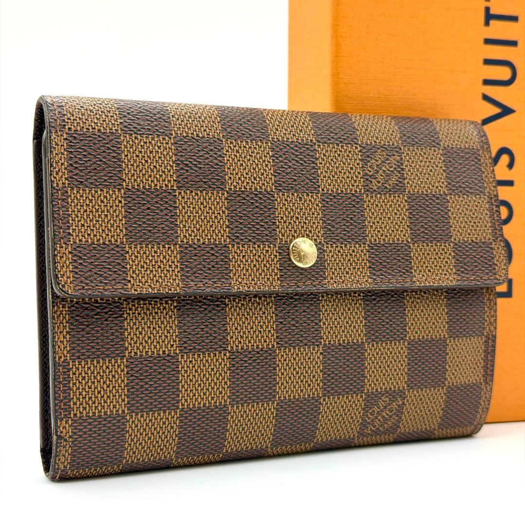【美品】ルイヴィトン ダミエ エベヌ ポルトトレゾール エテュイ パピエ 財布