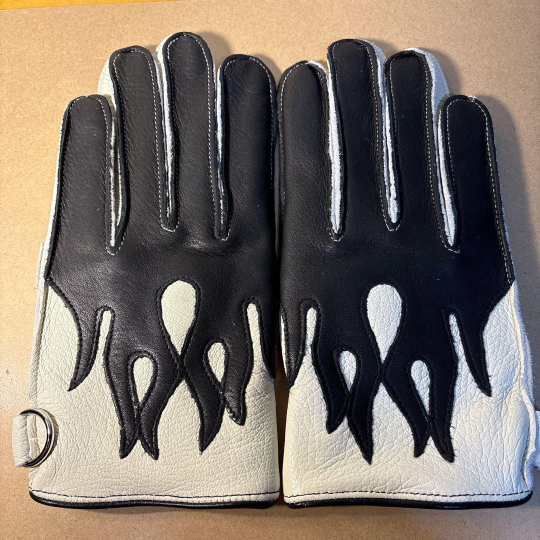 専用ページ鹿革　Lサイズ ファイヤーパターン　レザーバイクグローブ　黒