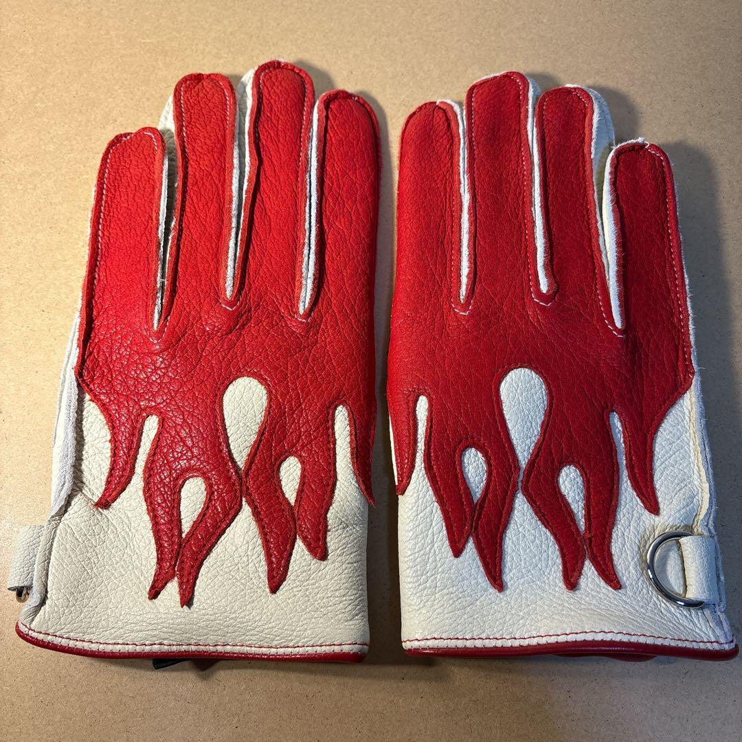 専用ページ鹿革　Lサイズ ファイヤーパターン　レザーバイクグローブ　黒