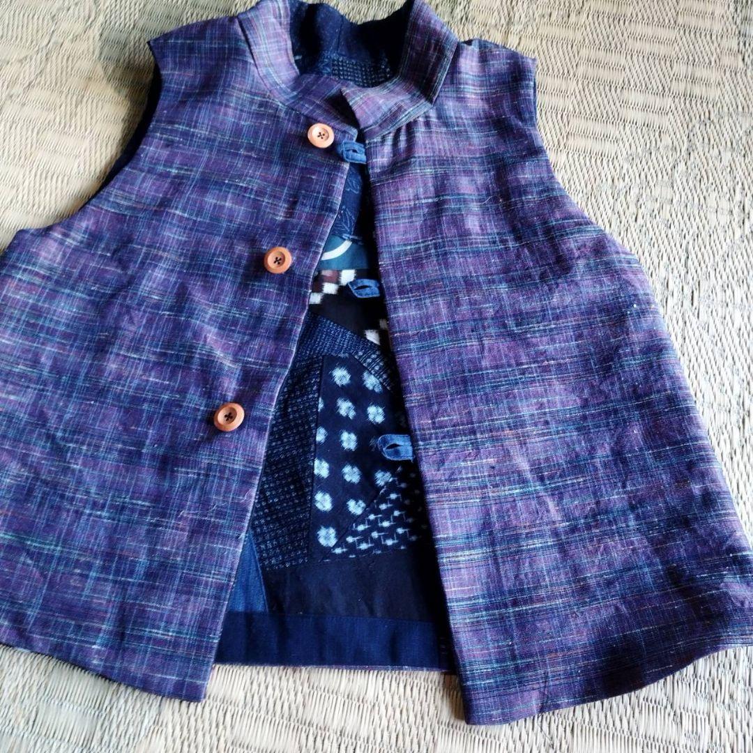 k*i様 古布リメイク　着物リメイク　絣色々　前開きベスト　リバーシブル