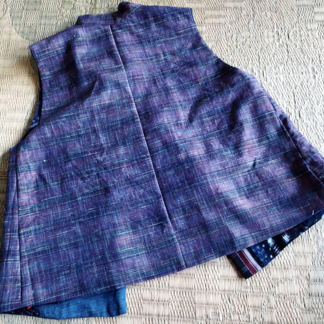 k*i様 古布リメイク　着物リメイク　絣色々　前開きベスト　リバーシブル