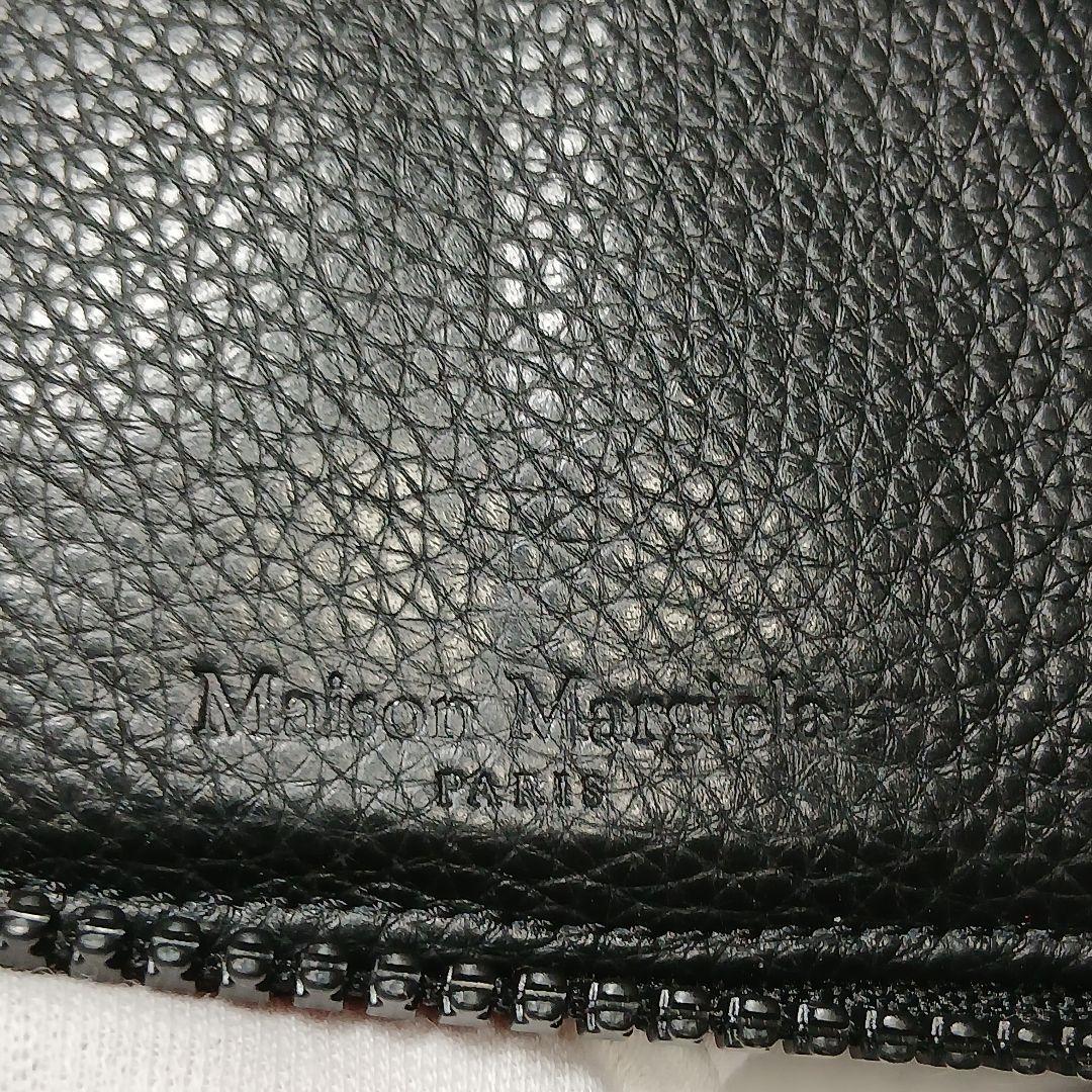 極美品【メゾンマルジェラ】2つ折り財布 ラウンドファスナー ステッチ シボレザー