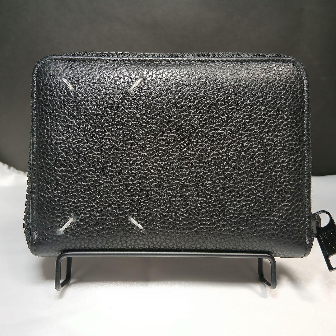 極美品【メゾンマルジェラ】2つ折り財布 ラウンドファスナー ステッチ シボレザー