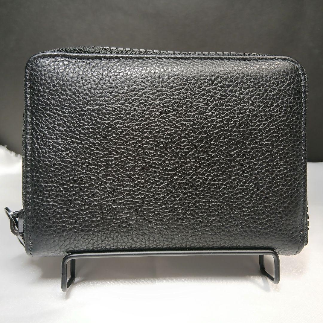 極美品【メゾンマルジェラ】2つ折り財布 ラウンドファスナー ステッチ シボレザー