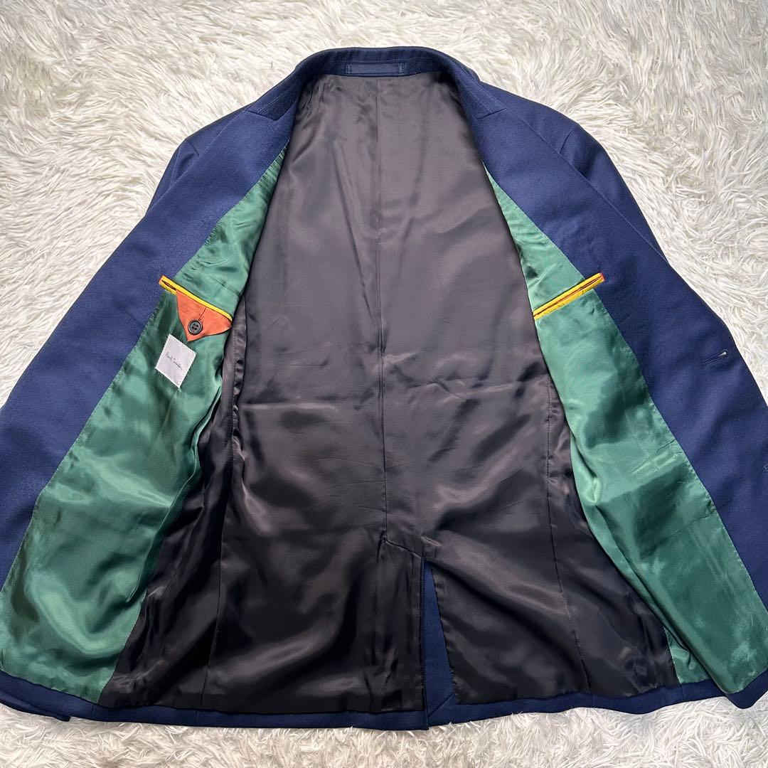 現行 未使用級 ポールスミス セットアップ カシミヤ混 光沢 総裏 ネイビー M