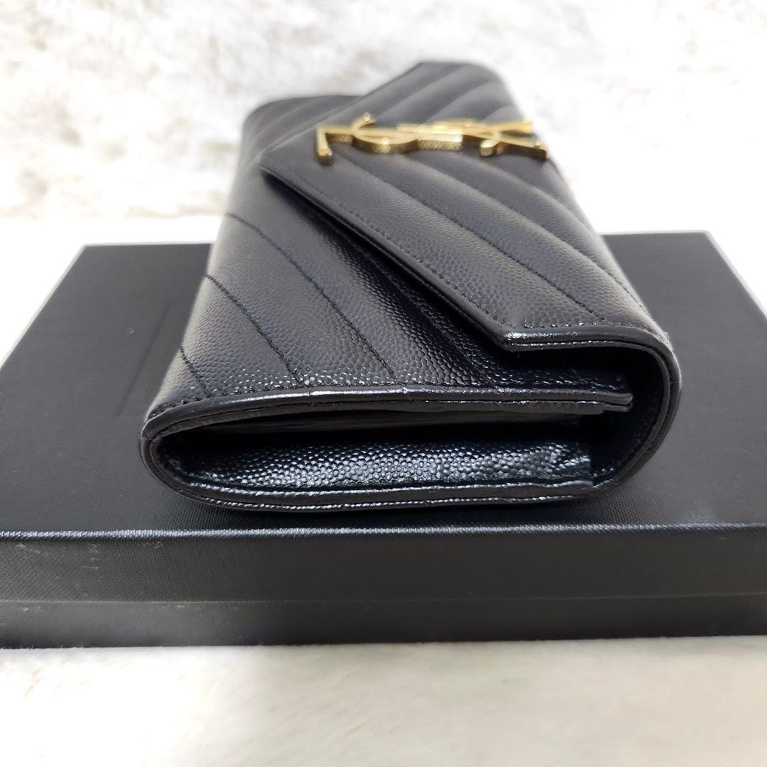 ✨極美品✨サンローラン　長財布　フラップ　カサンドラ　ブラック　キャビアスキン