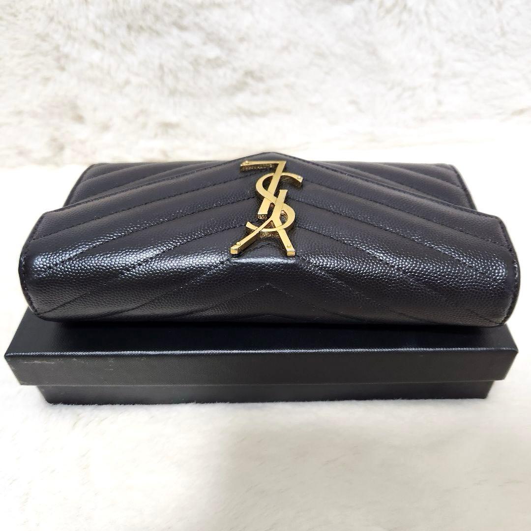 ✨極美品✨サンローラン　長財布　フラップ　カサンドラ　ブラック　キャビアスキン