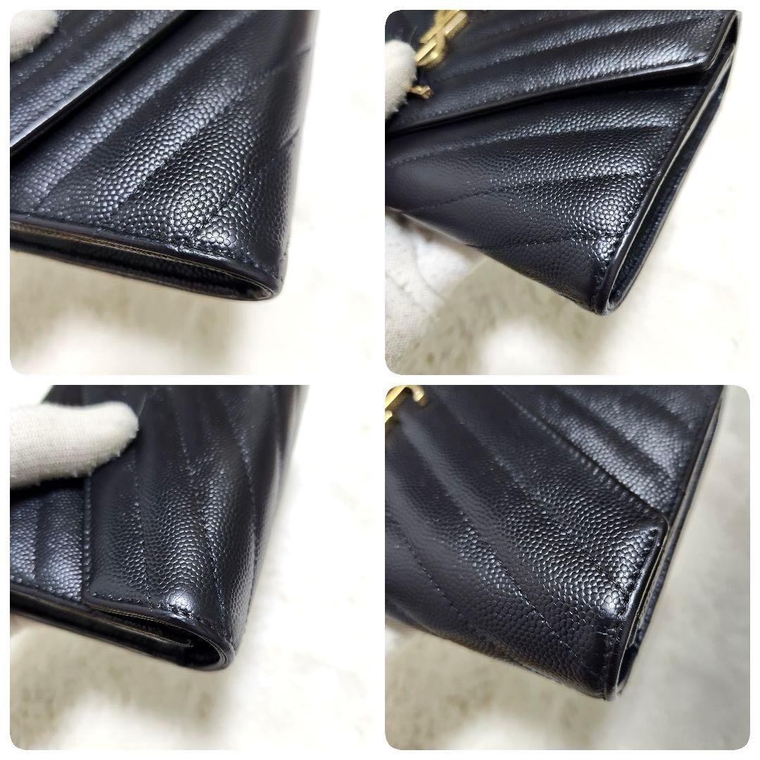 ✨極美品✨サンローラン　長財布　フラップ　カサンドラ　ブラック　キャビアスキン