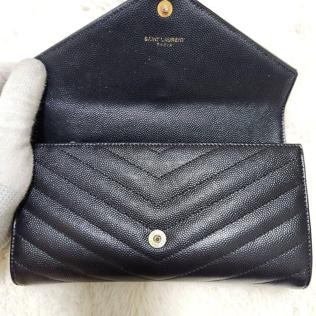 ✨極美品✨サンローラン　長財布　フラップ　カサンドラ　ブラック　キャビアスキン