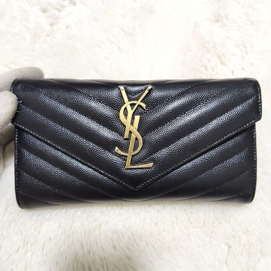 ✨極美品✨サンローラン　長財布　フラップ　カサンドラ　ブラック　キャビアスキン