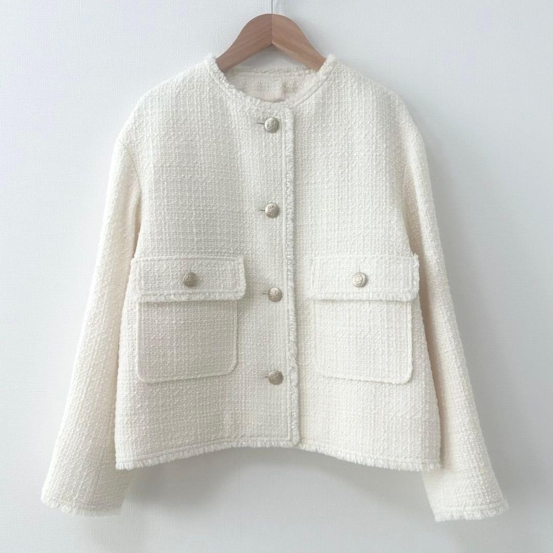 2024✨23区 GIOLICA カラーミックスツイード ジャケット　ホワイト