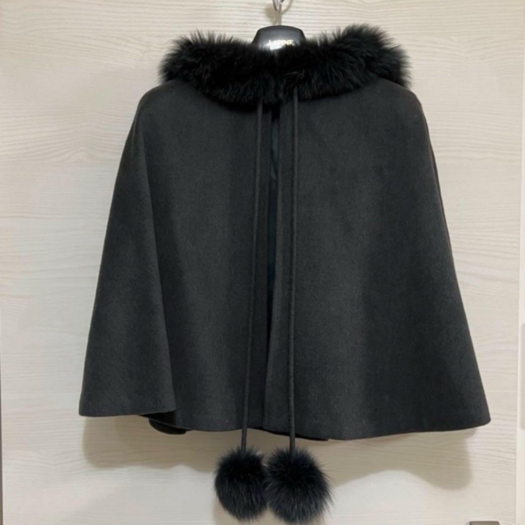 新品　カシミアフォックスファートリミングポンチョ