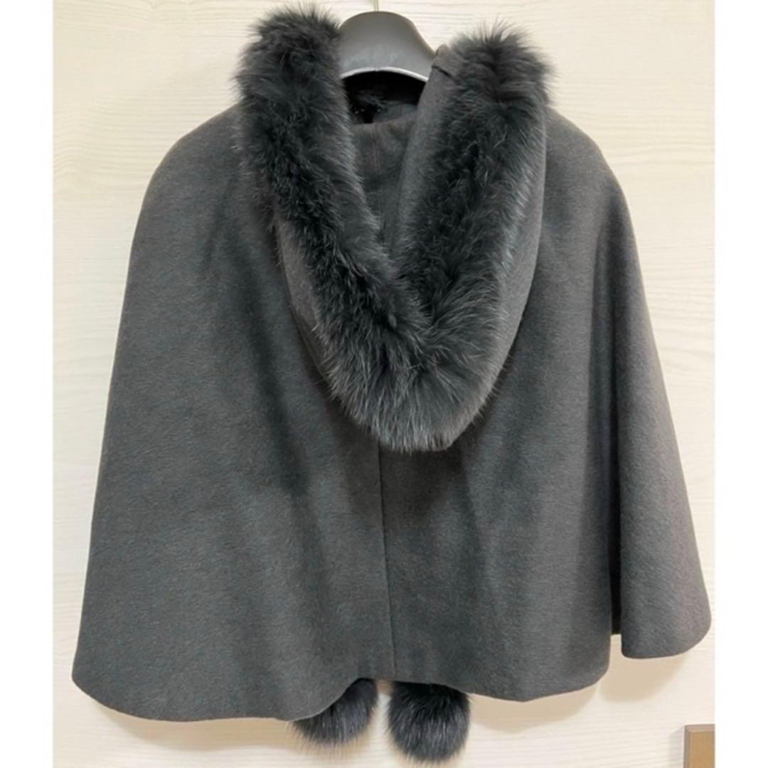 新品　カシミアフォックスファートリミングポンチョ