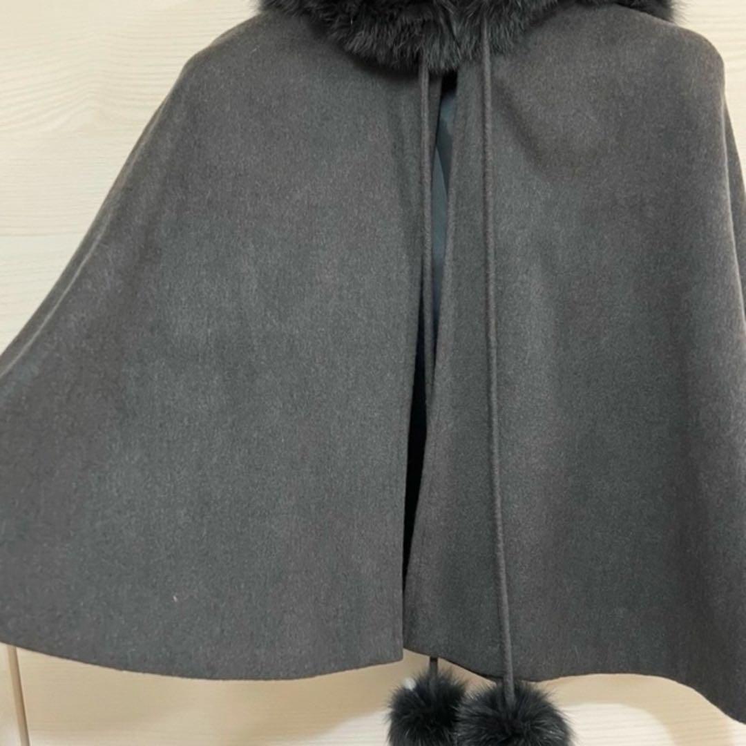新品　カシミアフォックスファートリミングポンチョ