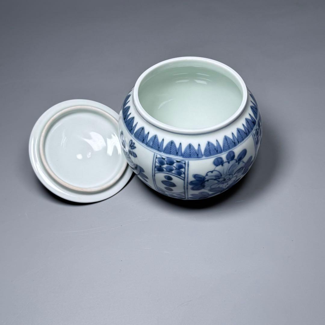 古伊万里　染付芙蓉手蓋物　冨貴長春　状態良し　飴玉入れ