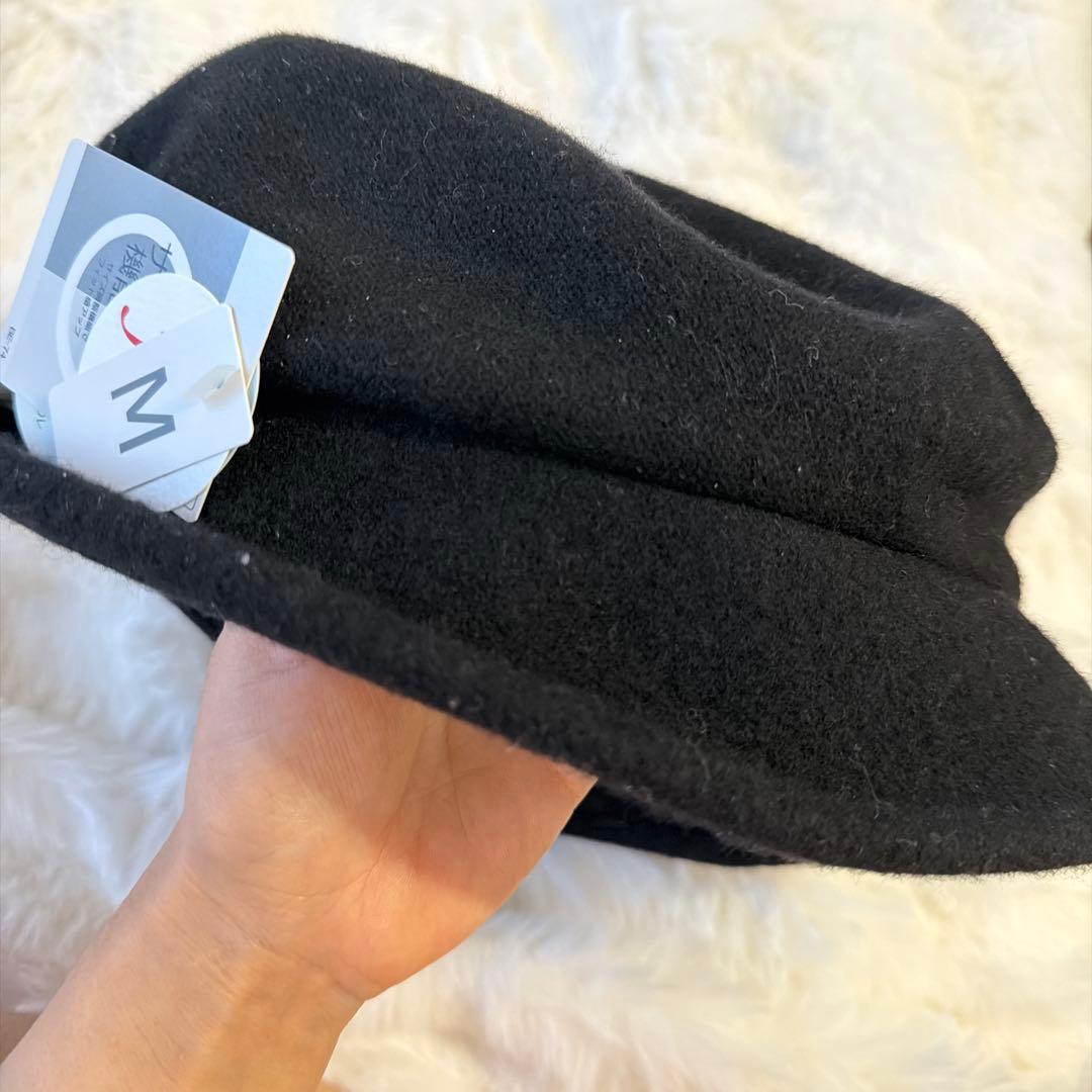 おしゃれ 新品未使用タグ付 ランバン LANVIN 帽子 ベレー帽 リボン 黒