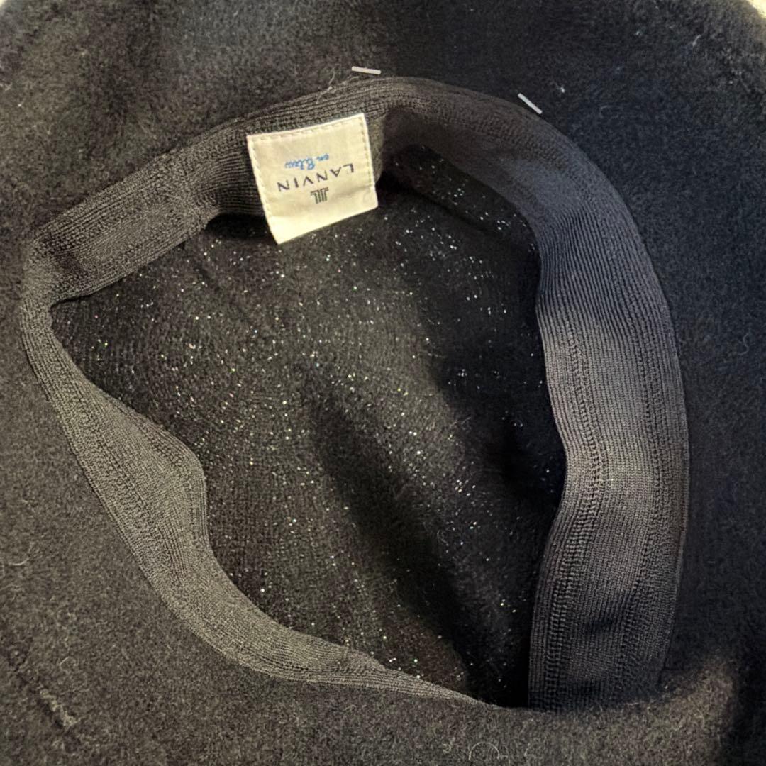 おしゃれ 新品未使用タグ付 ランバン LANVIN 帽子 ベレー帽 リボン 黒