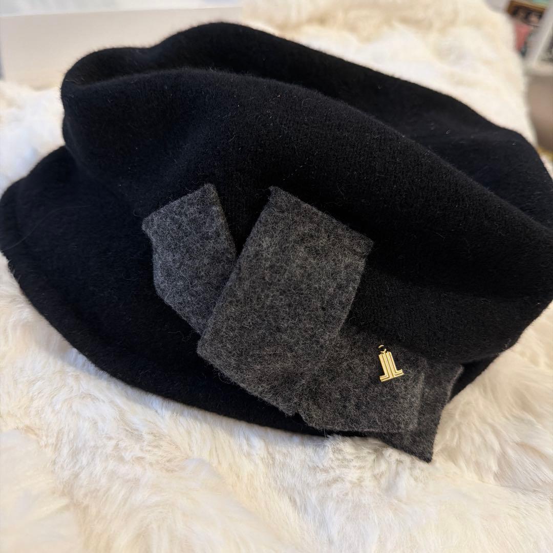 おしゃれ 新品未使用タグ付 ランバン LANVIN 帽子 ベレー帽 リボン 黒