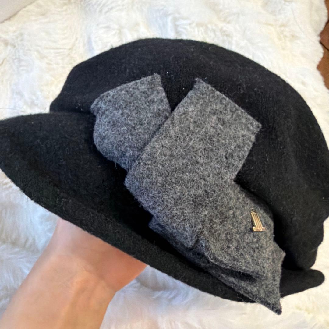 おしゃれ 新品未使用タグ付 ランバン LANVIN 帽子 ベレー帽 リボン 黒