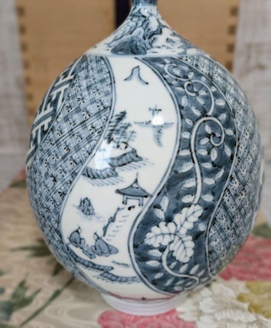 有田焼✿中仙窯✿中尾龍純作✿染付山水✿花瓶✿未使用✿高級✿希少