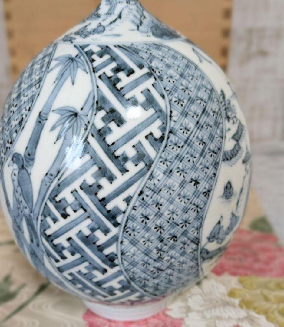 有田焼✿中仙窯✿中尾龍純作✿染付山水✿花瓶✿未使用✿高級✿希少