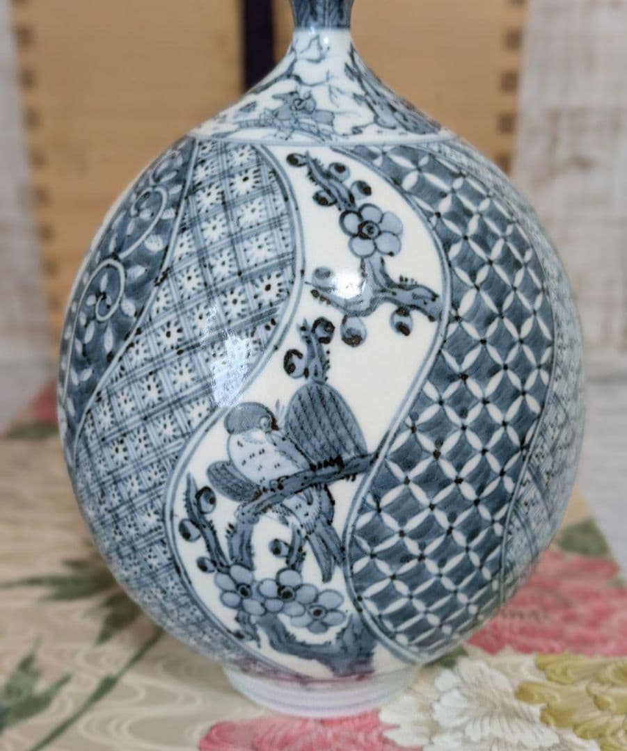 有田焼✿中仙窯✿中尾龍純作✿染付山水✿花瓶✿未使用✿高級✿希少