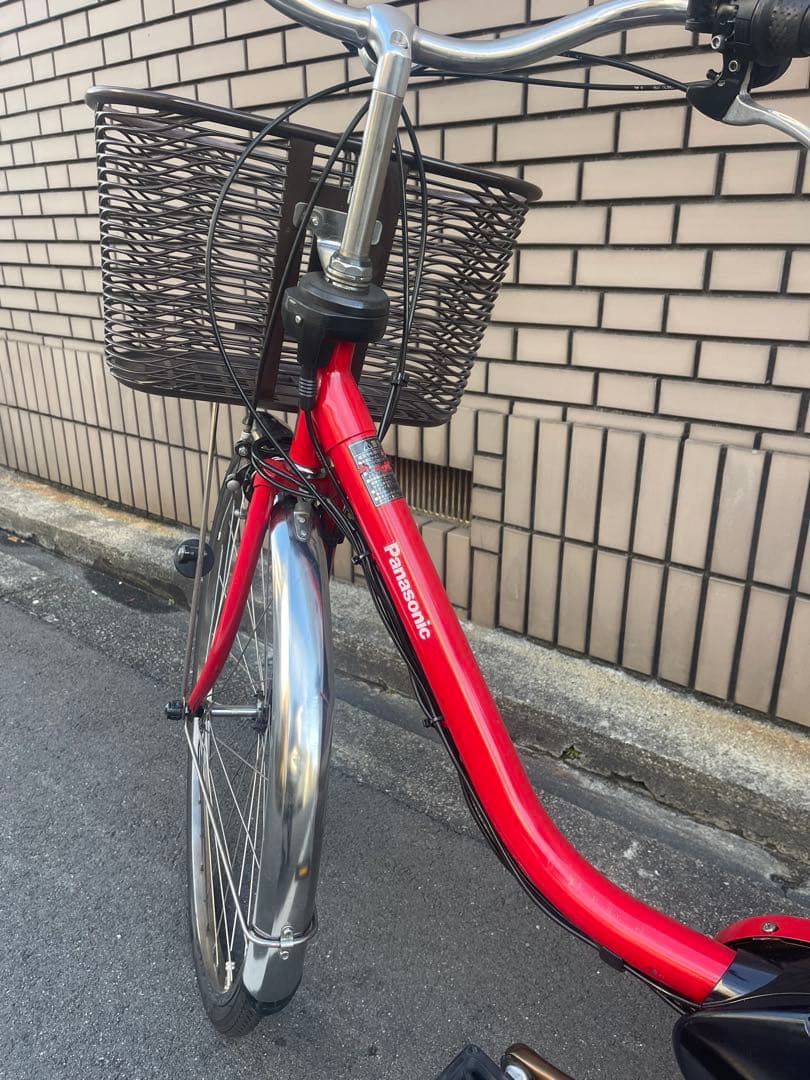 レッド 電動アシスト自転車 シティタイプ 前カゴ付き
