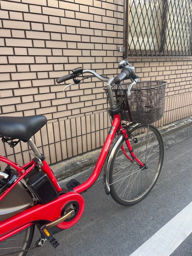 レッド 電動アシスト自転車 シティタイプ 前カゴ付き