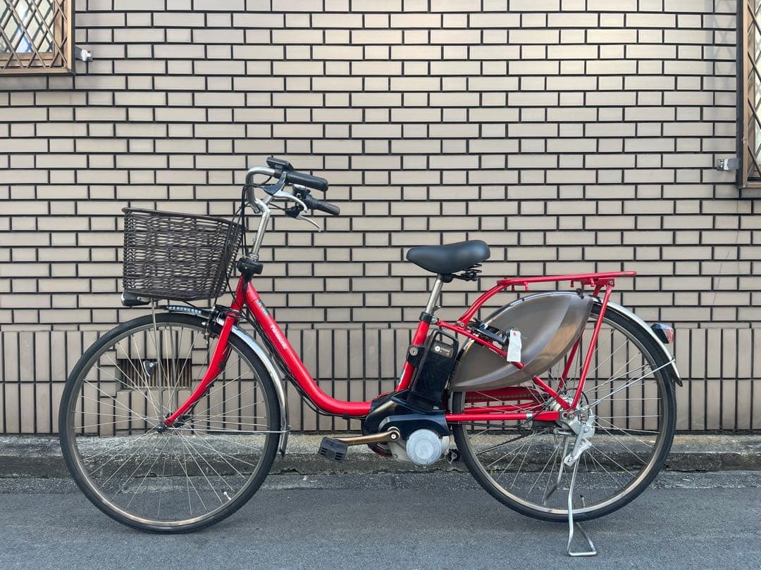 レッド 電動アシスト自転車 シティタイプ 前カゴ付き