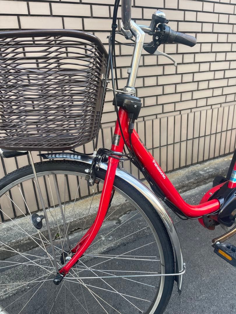 レッド 電動アシスト自転車 シティタイプ 前カゴ付き