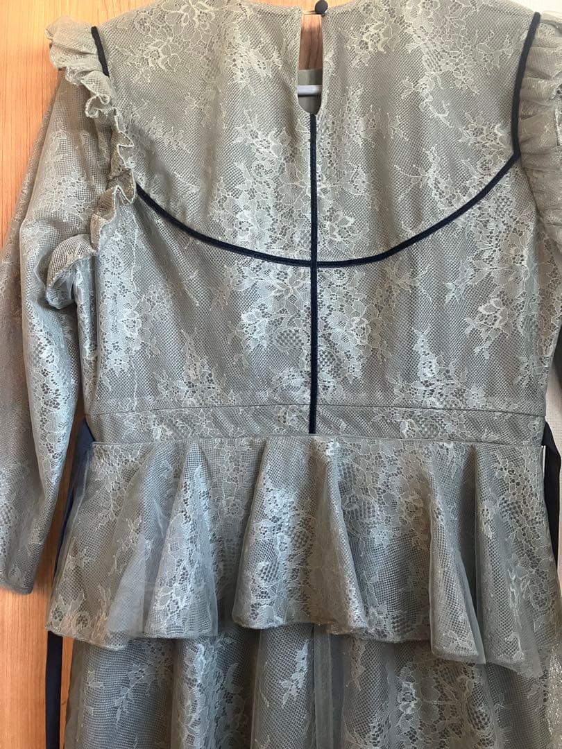 Leja リボン　総レース ドレス フレア グリーン　S ロングワンピース