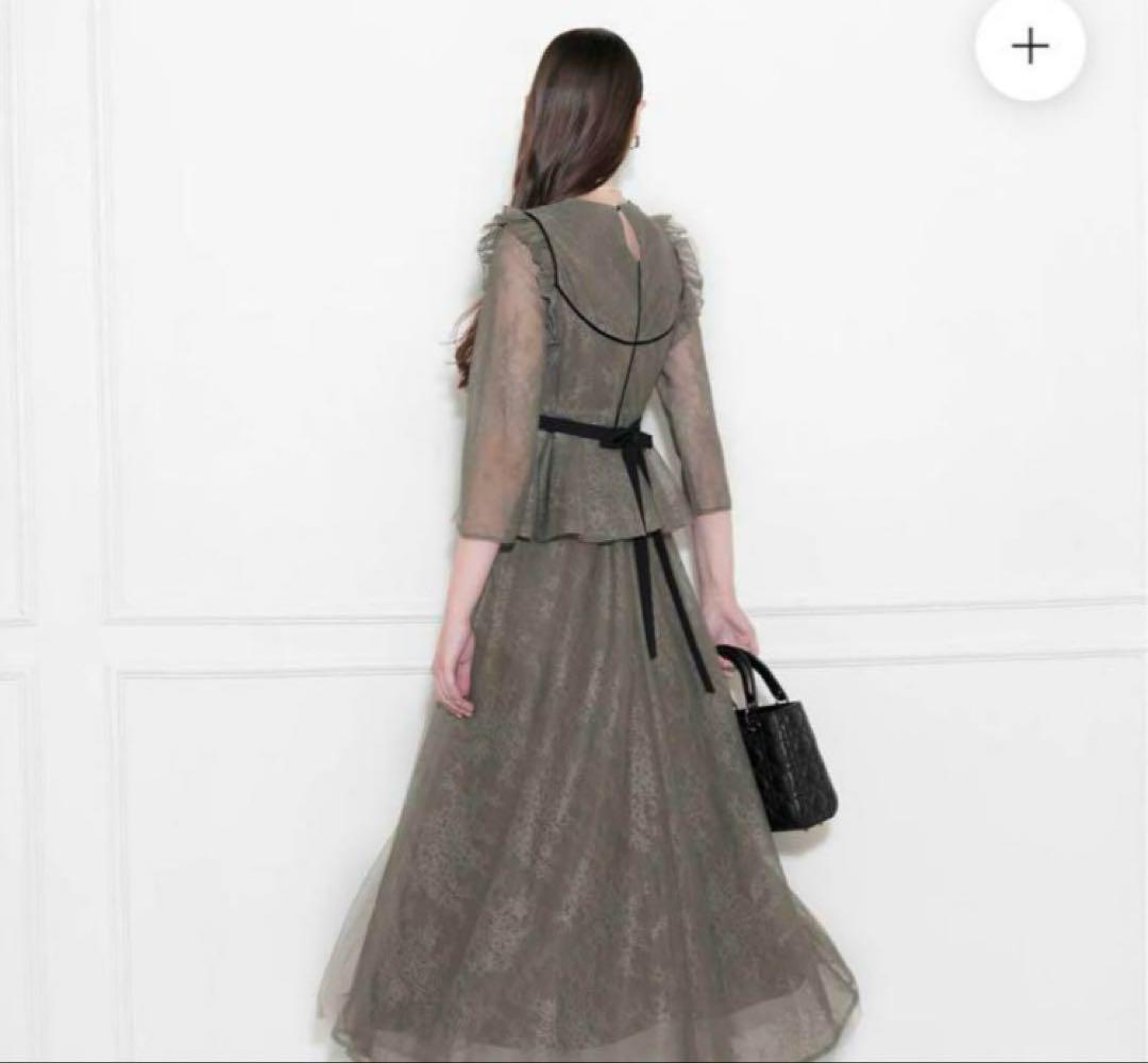 Leja リボン　総レース ドレス フレア グリーン　S ロングワンピース