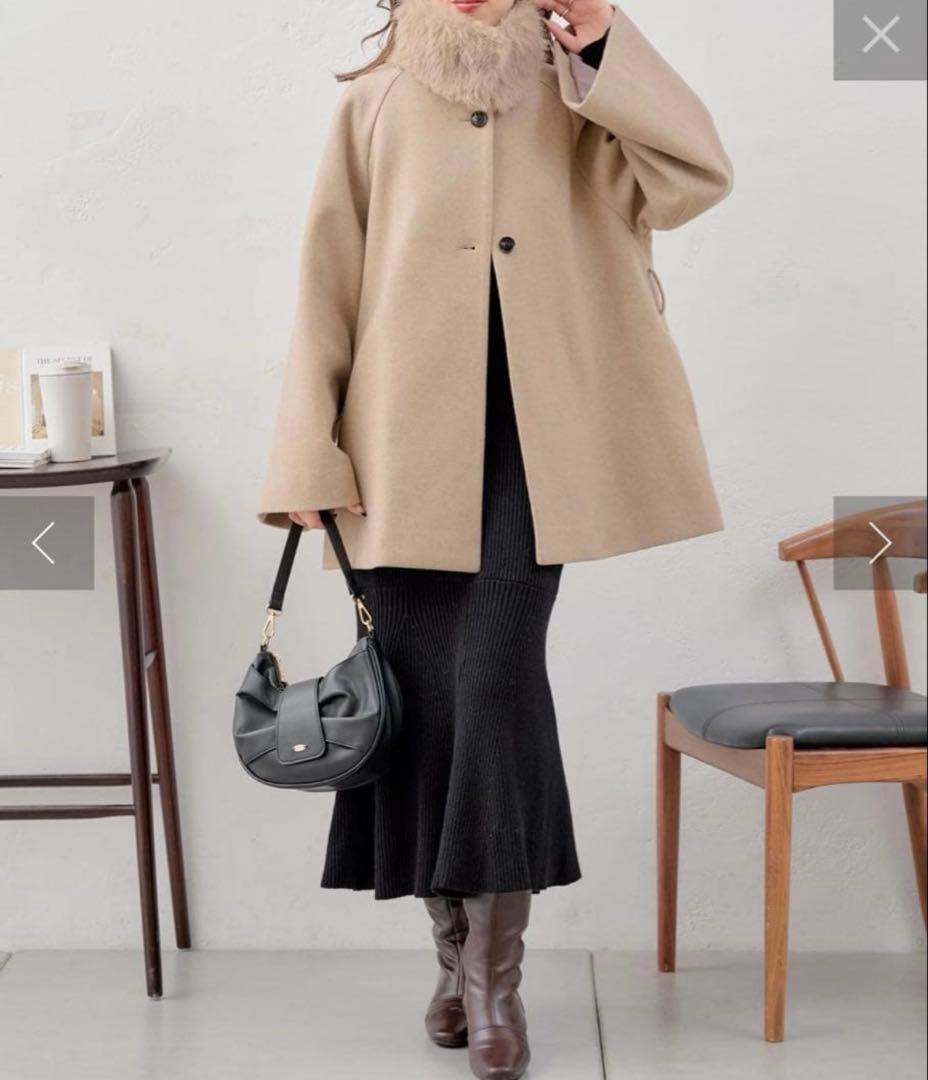 Chico ファー取り外しケープコート グレージュ ファー コート チコ