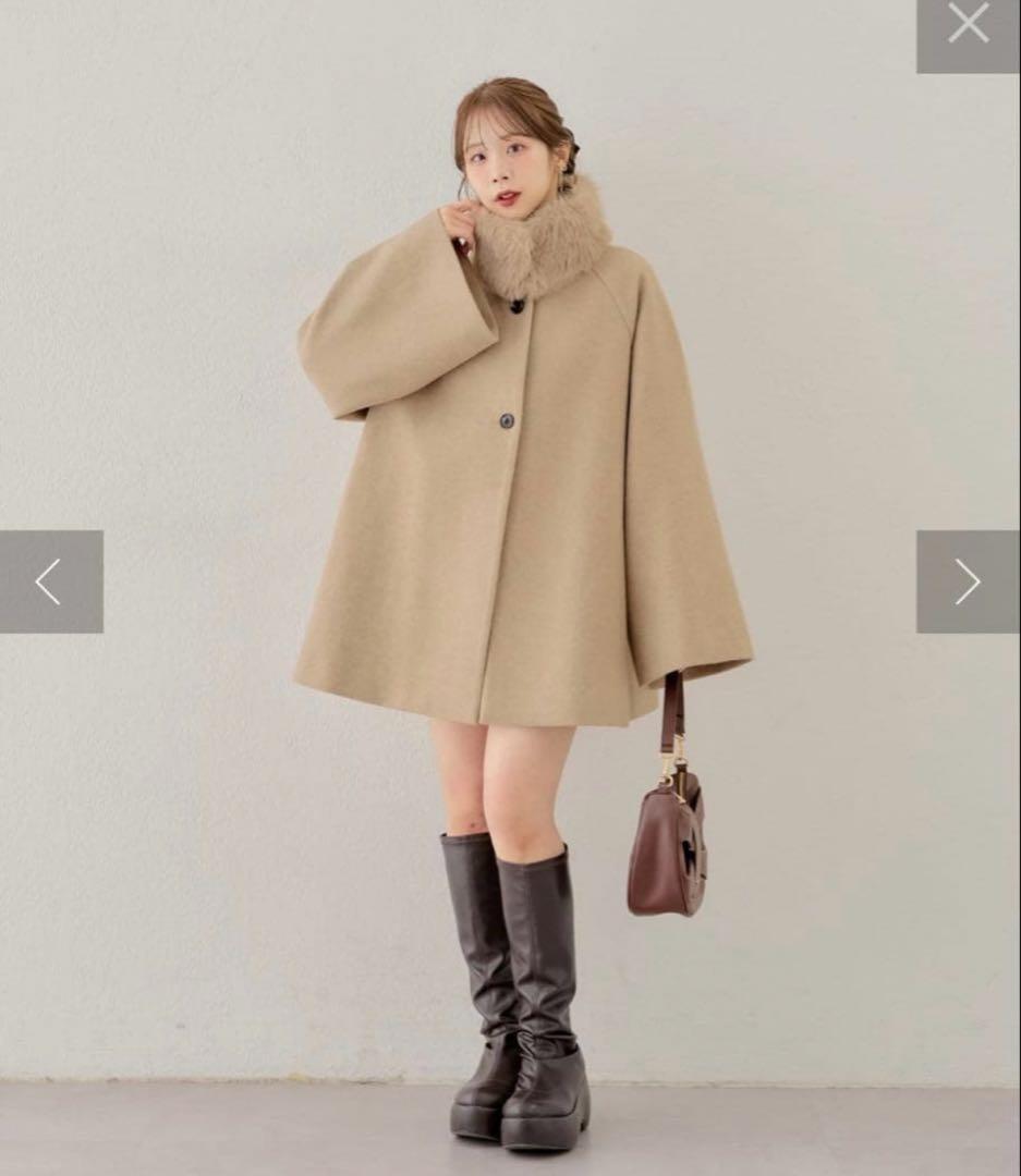 Chico ファー取り外しケープコート グレージュ ファー コート チコ