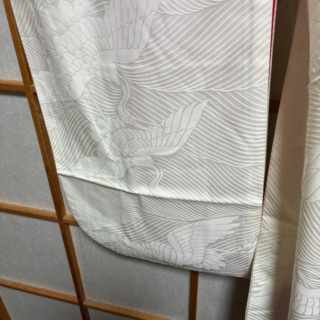 ち*ぃ様 花嫁着物白無垢掛下。比翼、白赤色婚礼用掛下白無垢婚礼衣装鶴模様、表内側