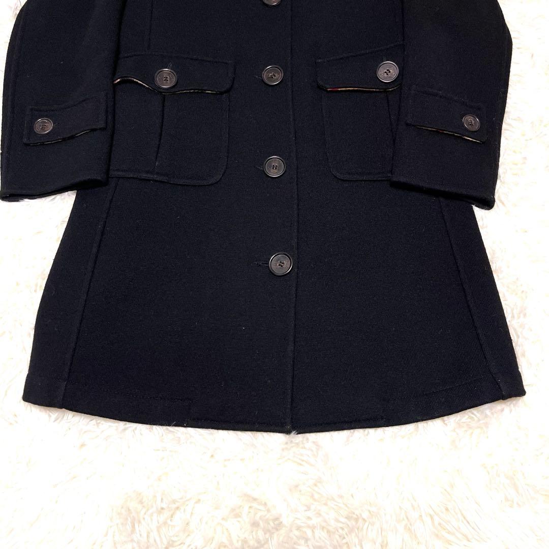 【美品】バーバリーロンドン ステンカラーコート ロング丈 メガチェック 黒 S