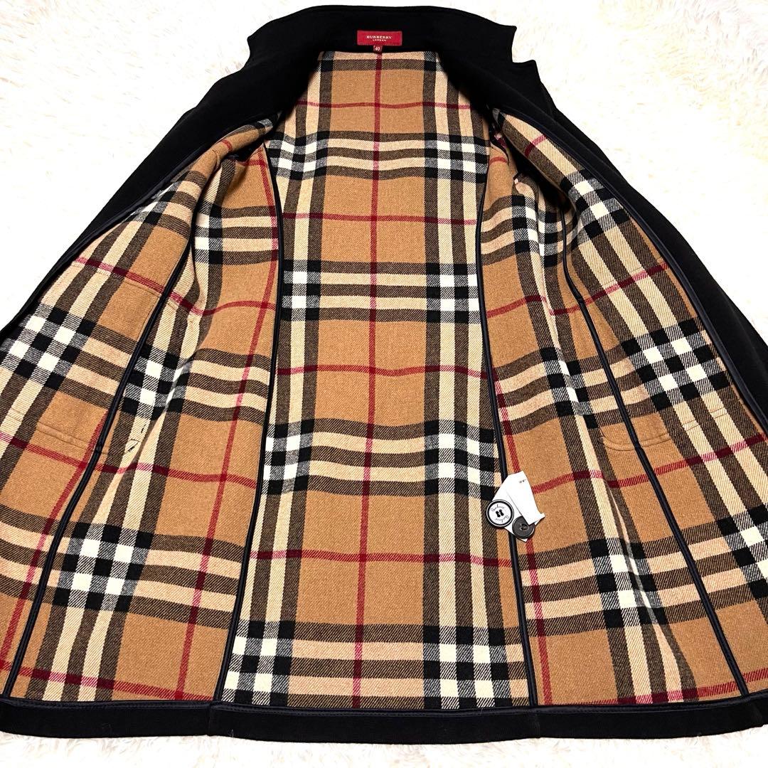 【美品】バーバリーロンドン ステンカラーコート ロング丈 メガチェック 黒 S
