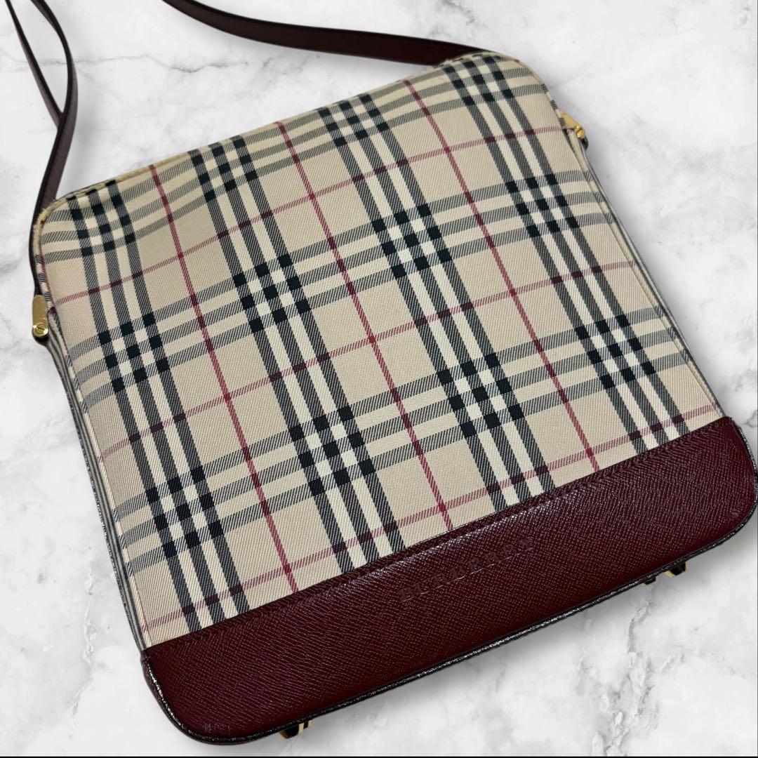 Burberry バーバリー　ショルダーバッグ　ノバチェック　レザー　レッド